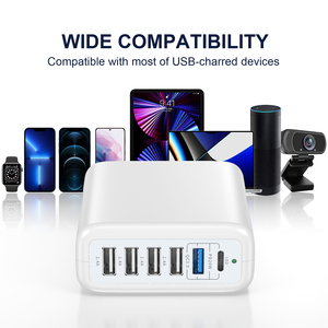 跨境流行5V 20A 100W 6端口USB壁式充电器，带1端口QC3.0 USB充电站类型-c USB