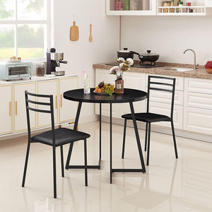 <strong>3</strong> Pieces Kitchen Dining <strong>Table</strong> and Chairs <strong>Set</strong> Wood Round <strong>Table</strong> with 2 Cushioned Chairs for Small Space Nook - Product Image 4