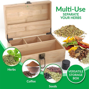 Hộp Stash lớn cho các loại thảo mộc với các phụ kiện, hộp Stash bằng gỗ với các phụ kiện, một bộ 5 chiếc với 3 lọ thủy tinh & một khay lăn - Product Image 4