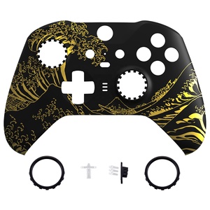 神奈川沖のグレートゴールデンウェーブ-XboxOneEliteコントローラーシリーズ2用のブラックフロントハウジングシェルとアクセントリング - Product Image 1