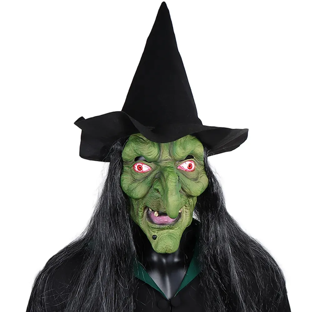 Halloween Horror vieja bruja máscara con sombrero Cosplay miedo payaso Hag máscaras de látex cara verde nariz grande mujeres mayores disfraz fiesta Props