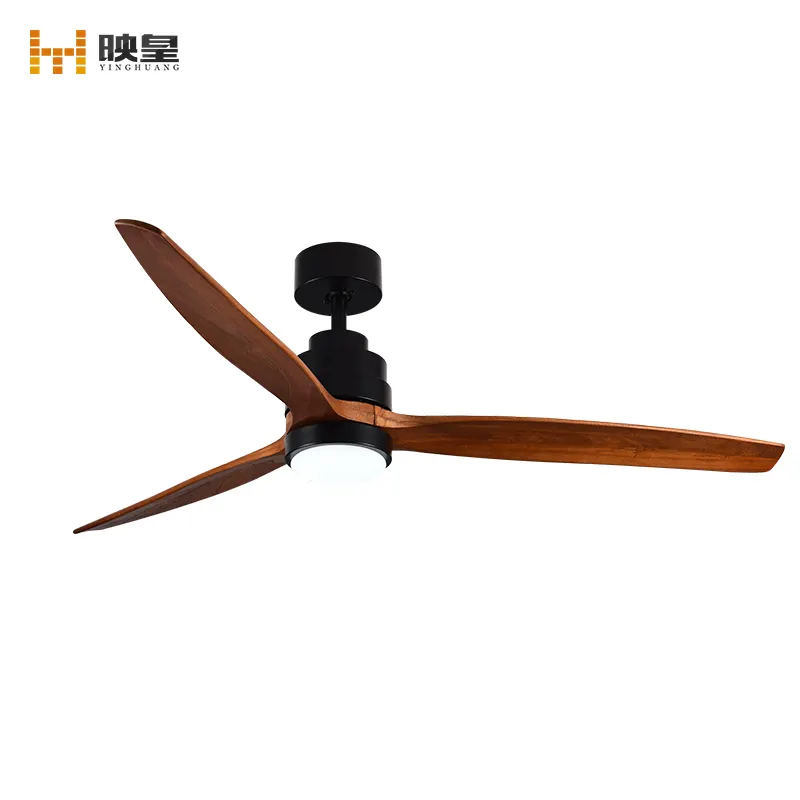 60/52 inch Solid Wood Indoor Modern Decorative Ceiling Fan with LED Light