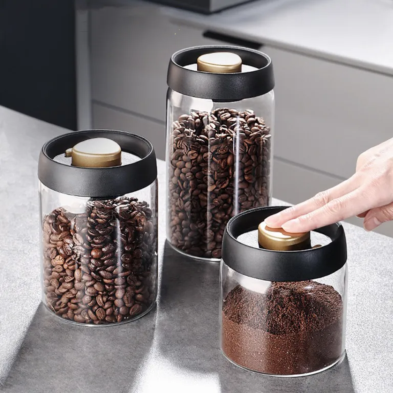 Kitchen Storage Vacuum Spice Storage Jar with with Airtight Lid and Vacuum Button for Coffee Bean Kitchen Supplies Food Cylinder