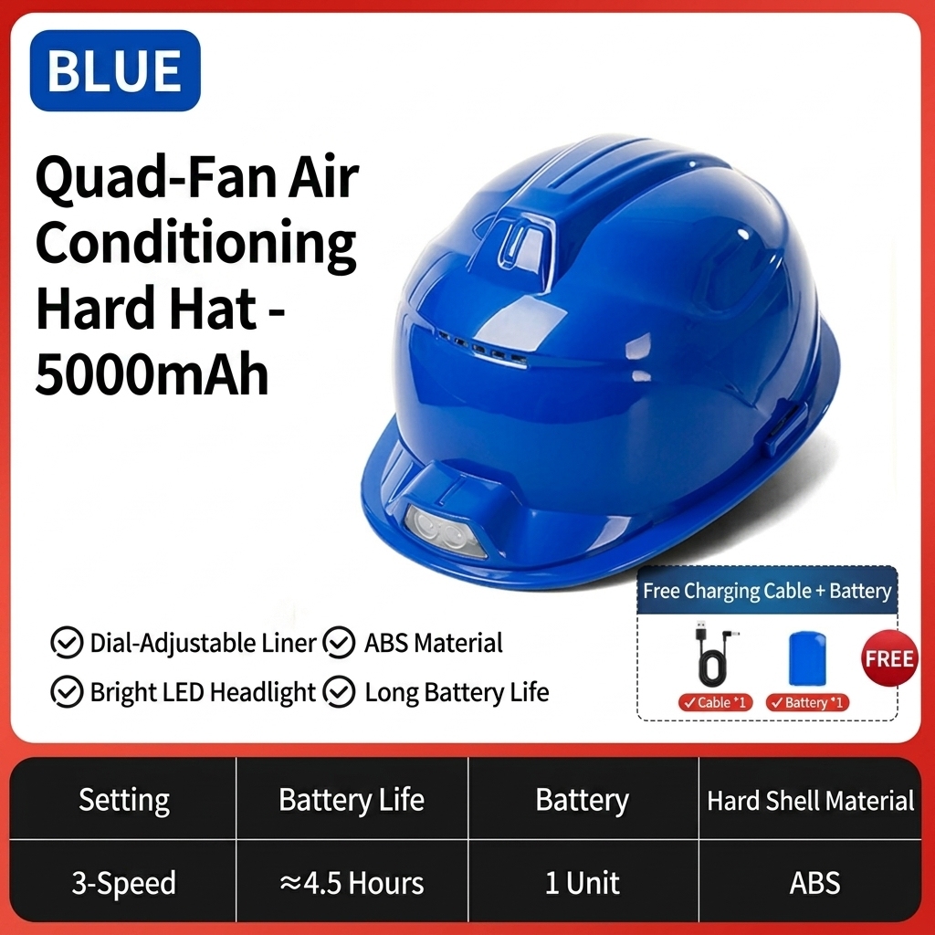 Bluetooth, Lampe frontale, 4 ventilateurs, Bleu