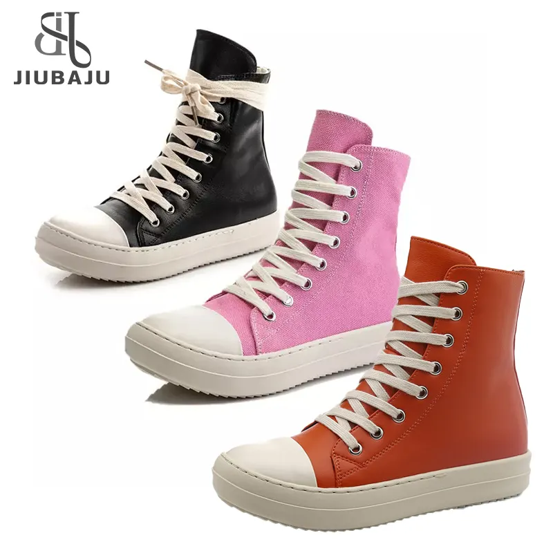 Zapatos de lona informales para mujer, zapatillas deportivas de lujo con cordones en el tobillo, con cremallera, color naranja, rosa y negro