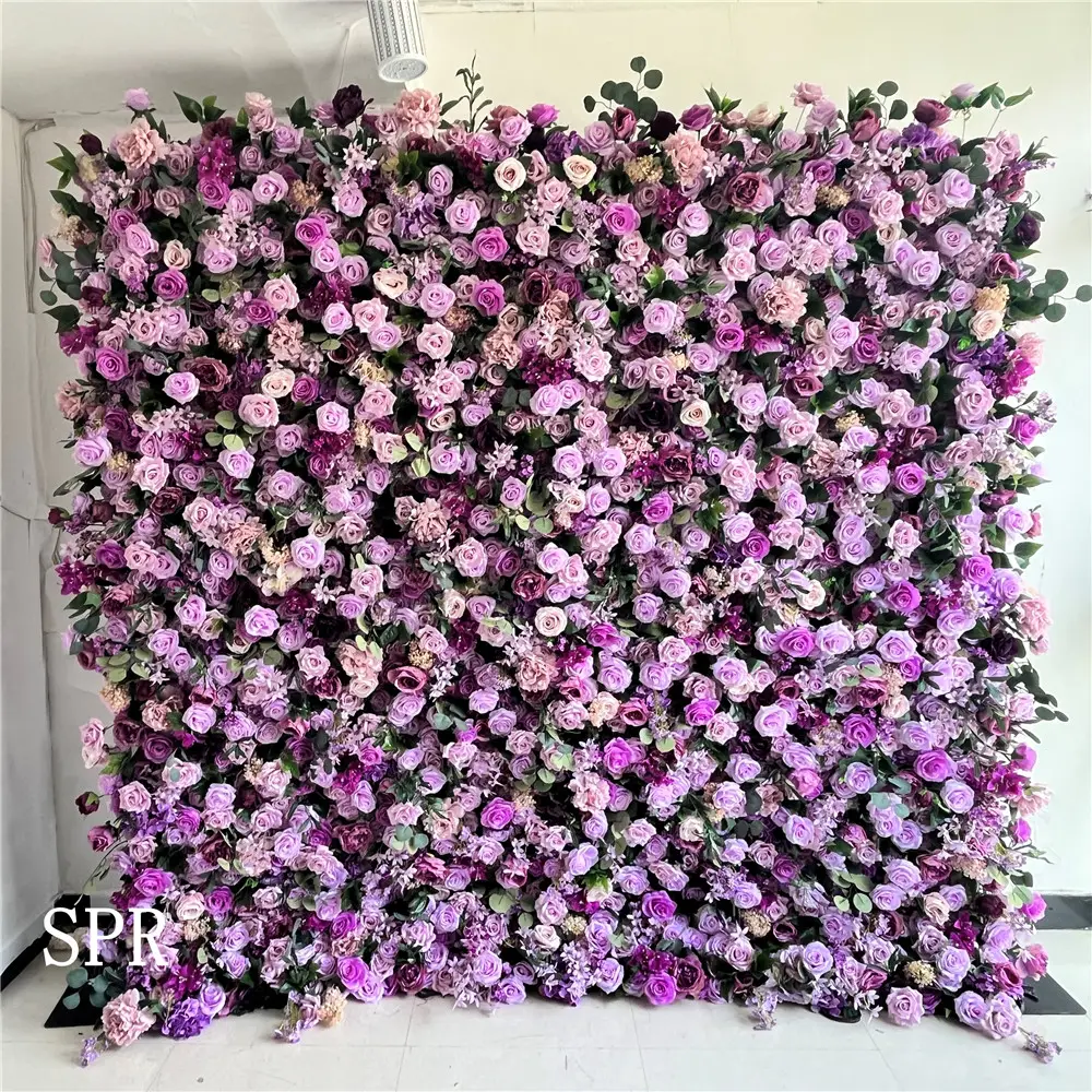 SPR haute qualité violet fleur artificielle mur soie Rose panneaux muraux pour toile de fond de mariage