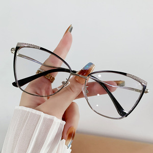 Cross-Border New kim loại Cat Eye thay đổi màu xanh ánh sáng chặn trẻ em Unisex full-frame Kính đọc sách thời trang hợp thời trang - Product Image 6