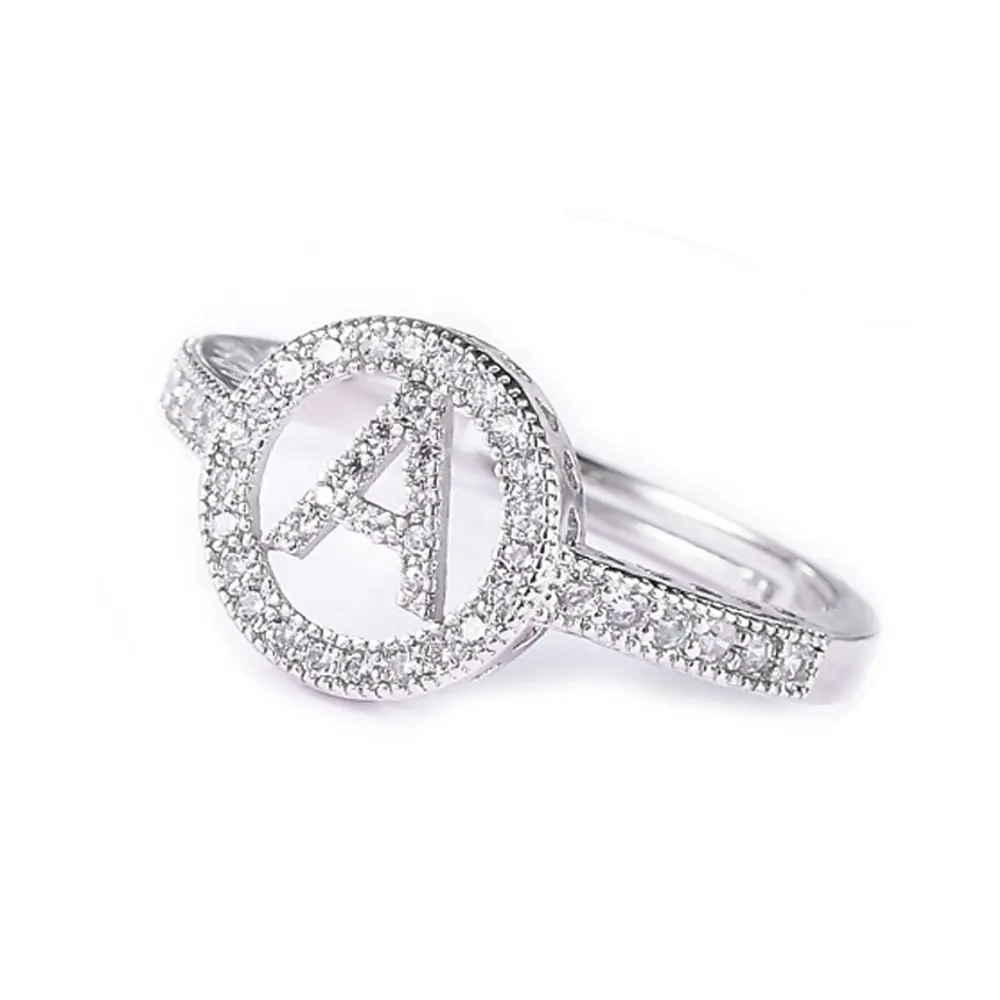 De moda de 26 letras anillo de plata mujer Simple exquisito A-Z abierto anillo de dedo inicial de nombre de la letra de compromiso anillos de dedo AB