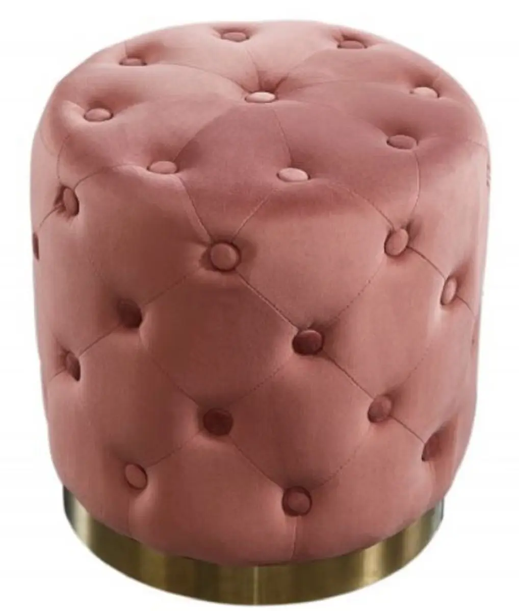 Chesterfield Velvet Stool Old Pink / Gold Dia 36 x H. 40 cm - Round Stool - Chesterfield Furniture
