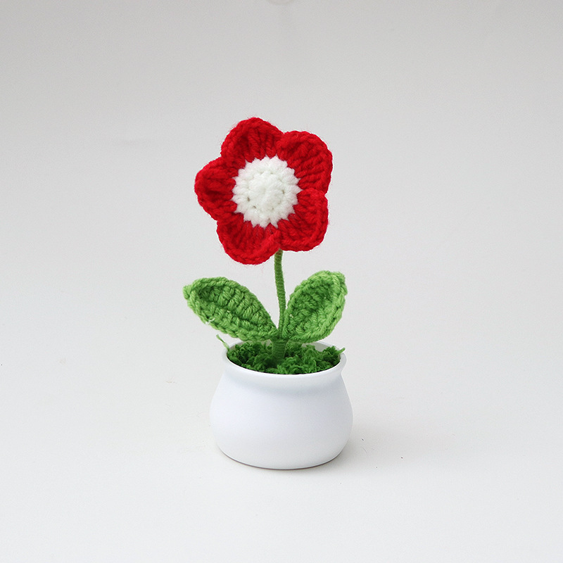 Piccolo fiore rosso - grande nucleo rosso bianco latte, vaso in porcellana bianca