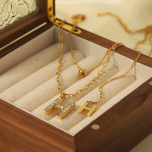 Toptan euroeuro18k altın kaplama alfabe mektubu H zirkon kolye top zincir çift katmanlı İlk Charms kolye kadınlar için - Product Image 2