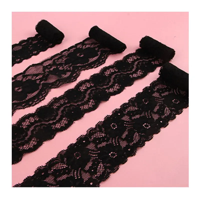 Occhiello di lusso di alta qualità morbido tessuto elasticizzato in pizzo nero 100% cotone per pigiama, Lingerie, abbigliamento donna