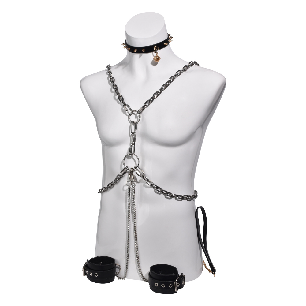 catena regolabile + collare + manette - Argento