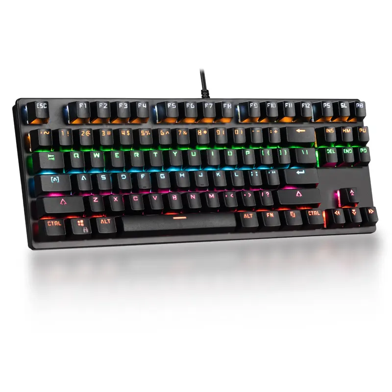 Teclado mecânico com 87 teclas, teclado mecânico branco rosa com fio abs, construção de computador rgb