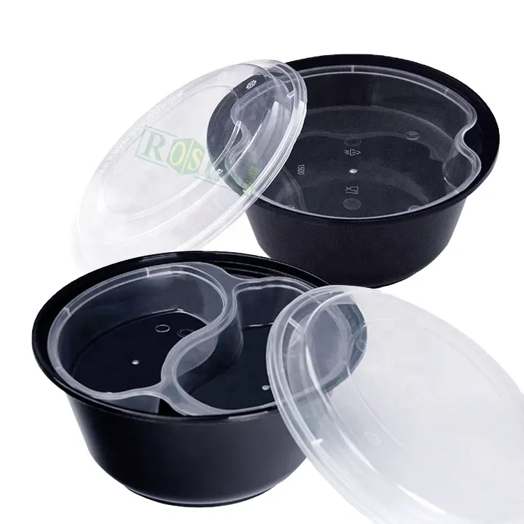 Disposable 2 Layer Round PP Disposable Plastic Soup Ramen Noodle Bowl Insert Tray