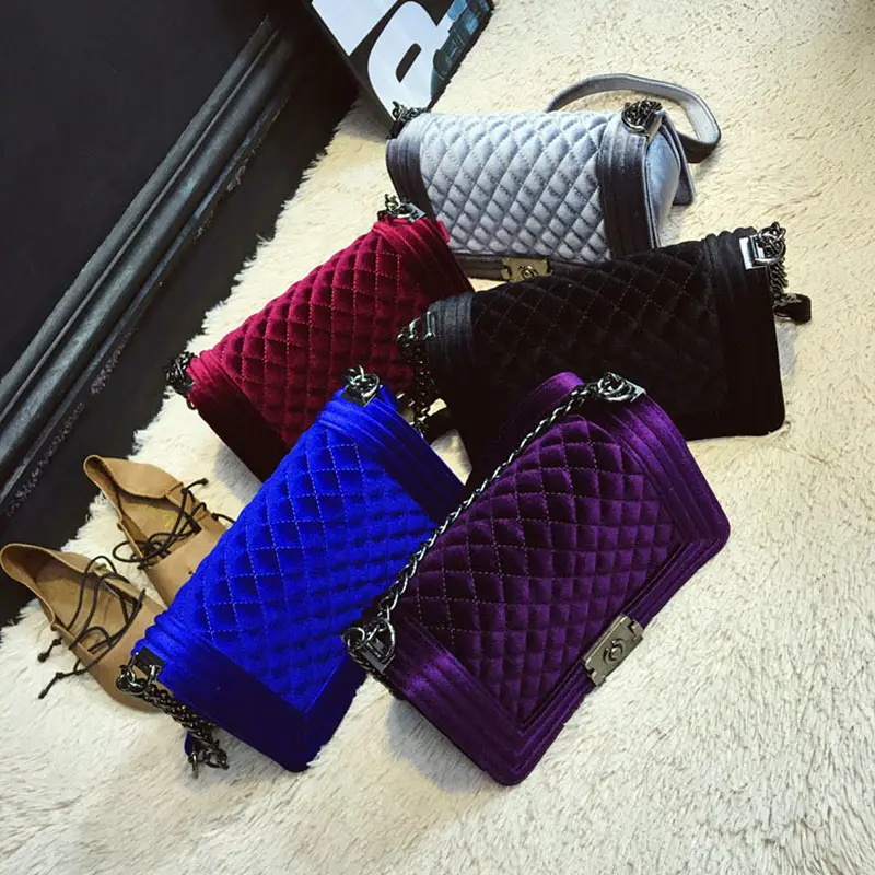 Fashion designer winter trendy chain ladies shoulder crossbody woman bags luxury handbags velvet purses for women 2020 handbag
