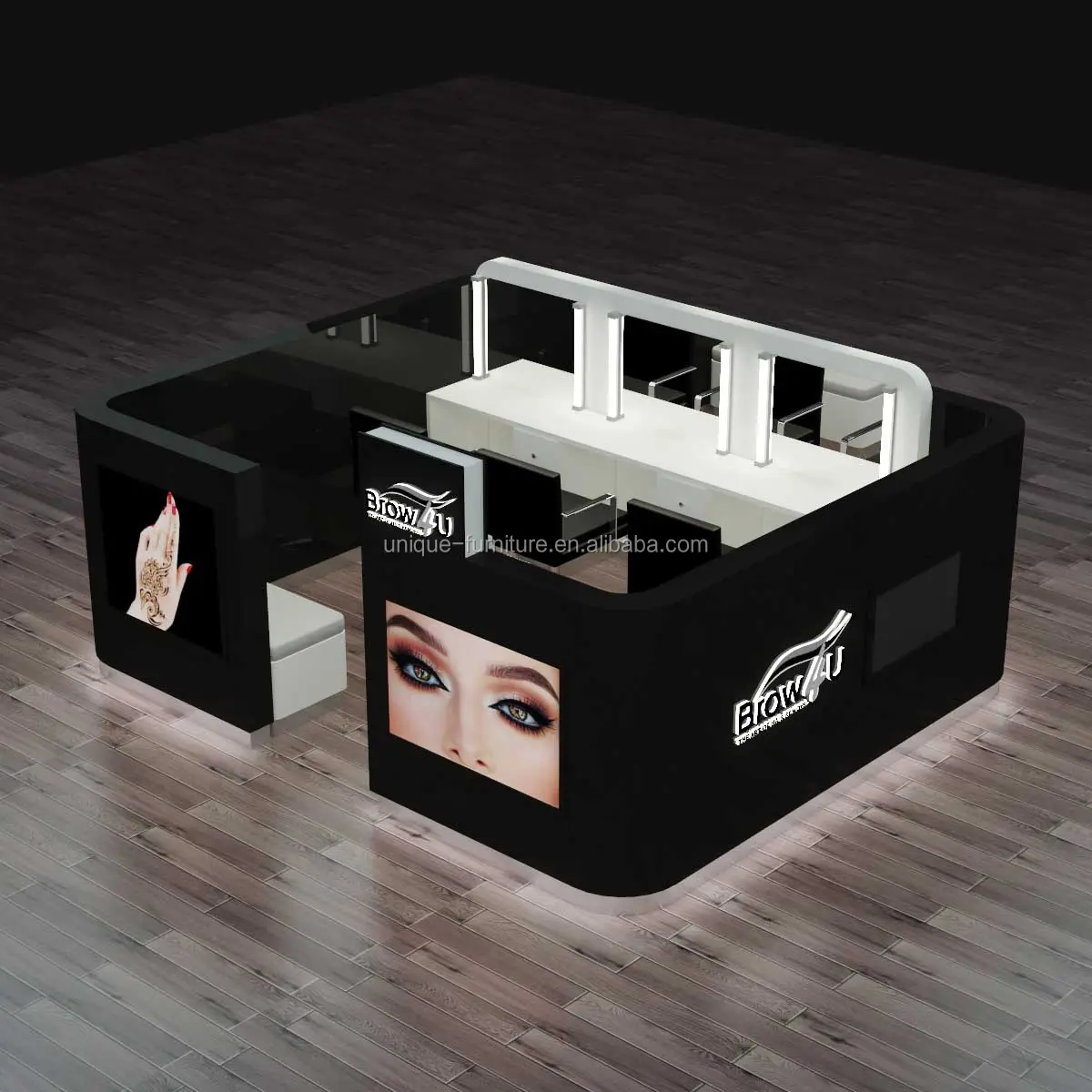 Customize Eyebrow Threading Working Station with Chair Wood Brow Bar Counter Eyebrow Lamination Studio Beauty Salon Shop in Mall