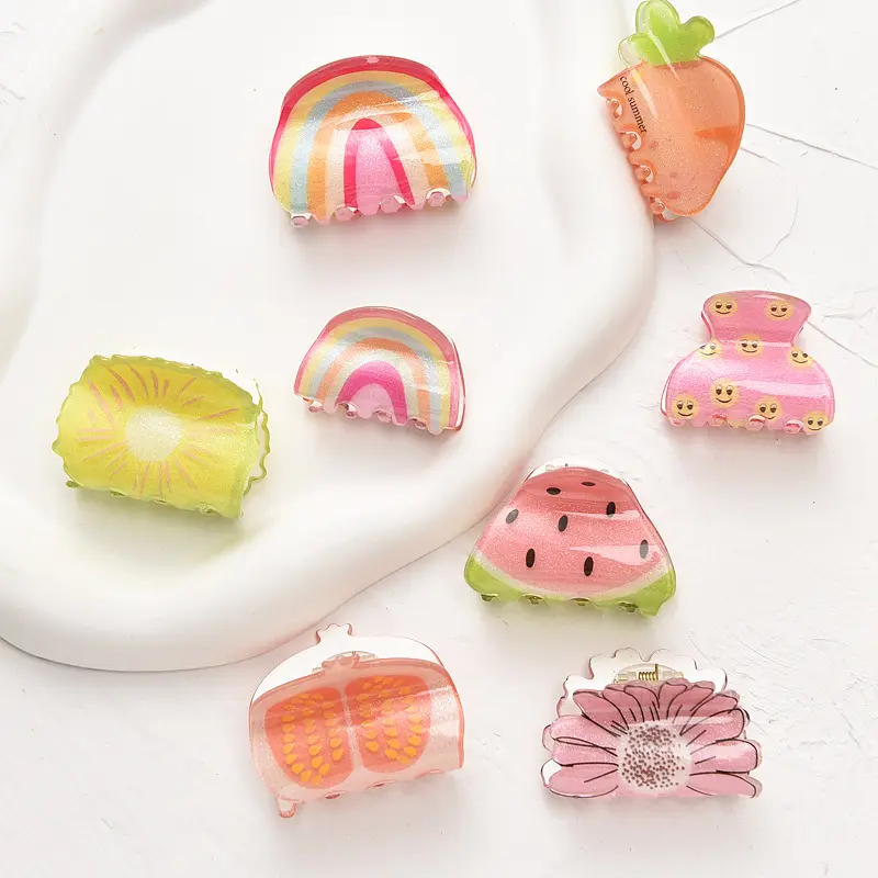 Милые японские милые разноцветные розовые фрукты, цветы, овощи, заколки для волос, пластиковые украшения для волос для девочек