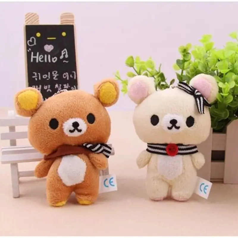 Rilakkuma Bear ตุ๊กตาหมียืน11ซม.,ของเล่นน่ารักตุ๊กตาหุ่นนุ่มของเล่นมีจี้ห้อยพวงกุญแจดีไซน์1ชิ้น