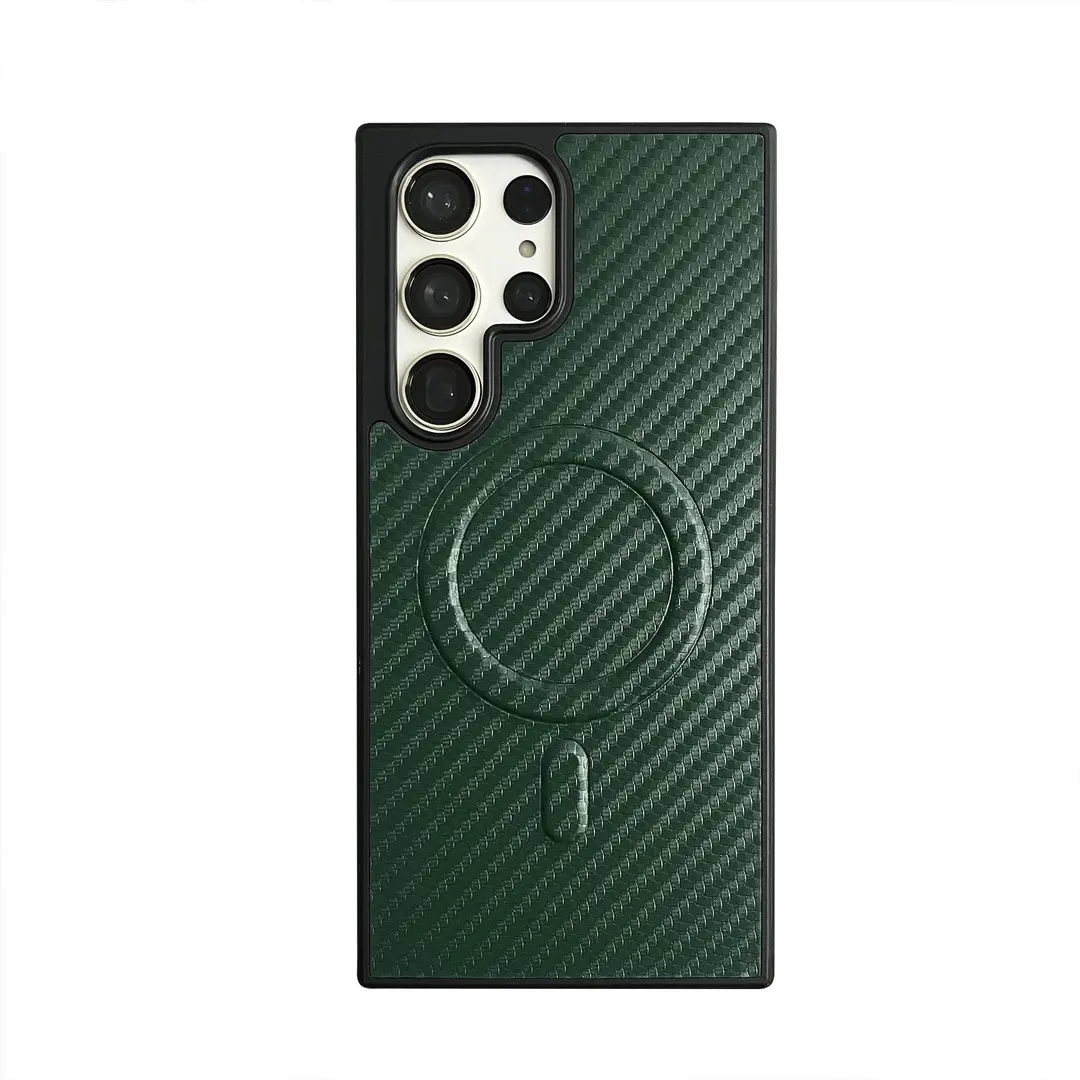 Carbon Fiber Patterned Magnetic Phone Case for SAM S24 Series Wireless Shockproof Protection Cover Made PC TPU Model Cellphone