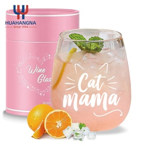 母妻娘のための卸売17オンス空白面白いカスタムプリント猫ママ厚い色の茎のない赤ワイングラスギフトボックス