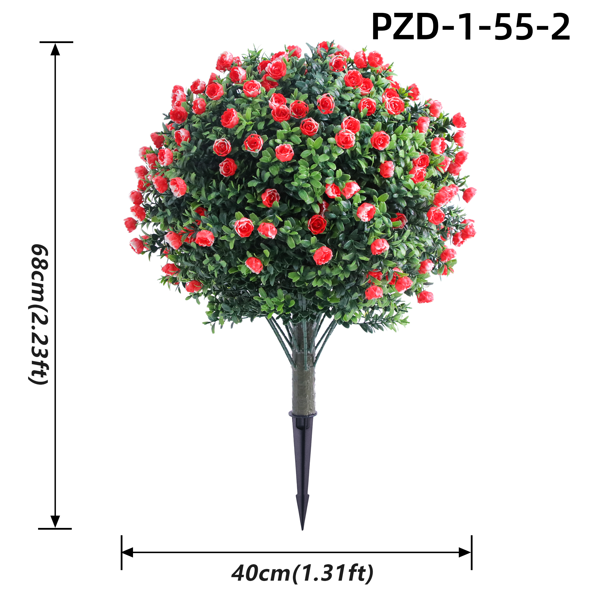 Red Artificial Rose Large Topiary Flower Ball With Ground Spike