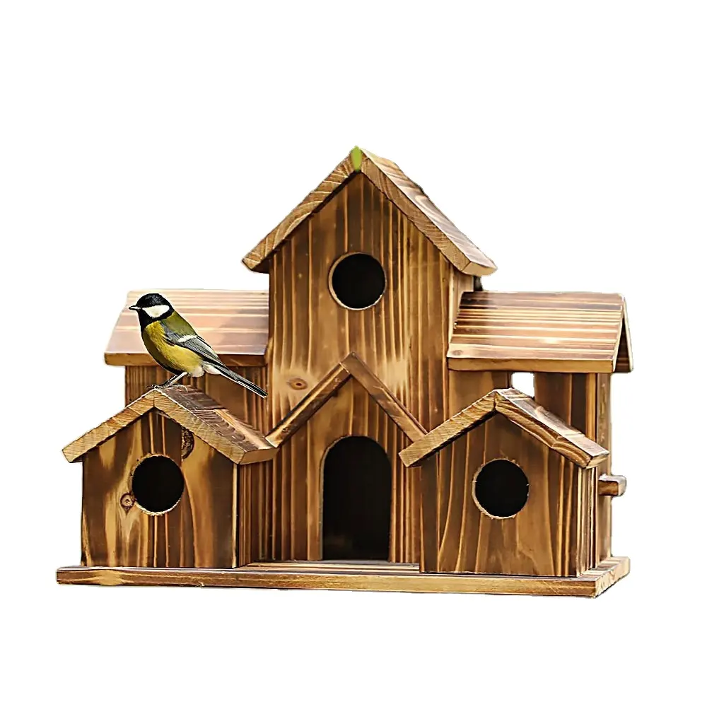 Casa de pássaros ao ar livre com 5 buracos, quarto para famílias de pássaros, pincinho, cardinais, casas suspensas para pássaros