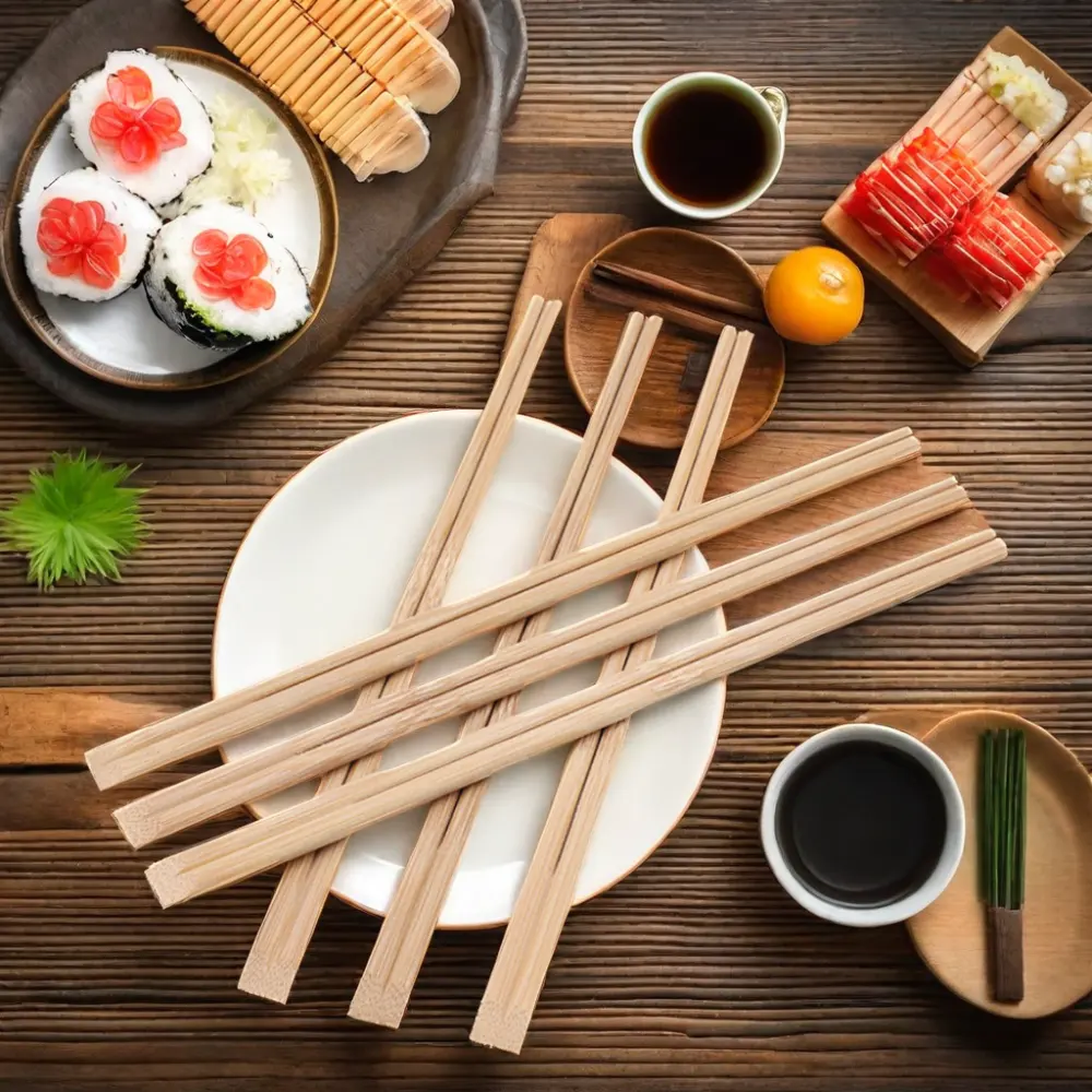 Vara de sushis de bambu dupla para festas, sacola de papel personalizada japonesa e chinesa, pauzinhos descartáveis de bambu para acampamento