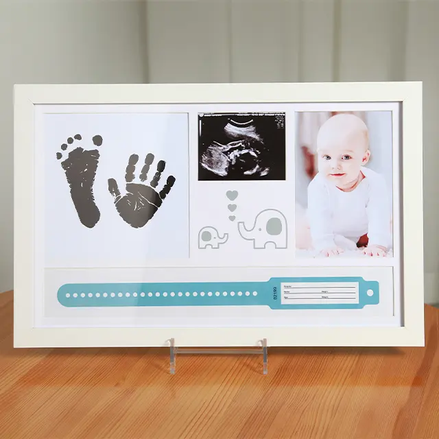 2024 New Baby inkpad Print frame kit madera MDF bebé huella handprint marco de fotos para exhibición