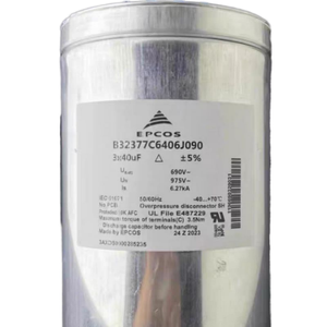 EPCOS电容器，适用于ul认证的690-975V 3*40uf 50hz 60hz 6.27ka B32377C6406J090 EPCOS中的所有类型电容器 - Product Image 1