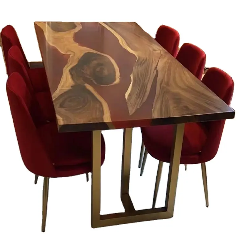 Mesa de consola de resina epoxi con mapa del mundo de losa de madera de diseño especial de nogal