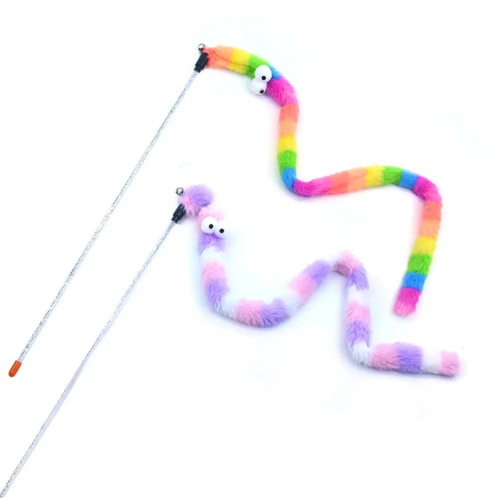 Wholesale Pet Teaser Cat Stick Toy Colorful Interactive Teasing Toy Soft Funny Worms Cat Toy