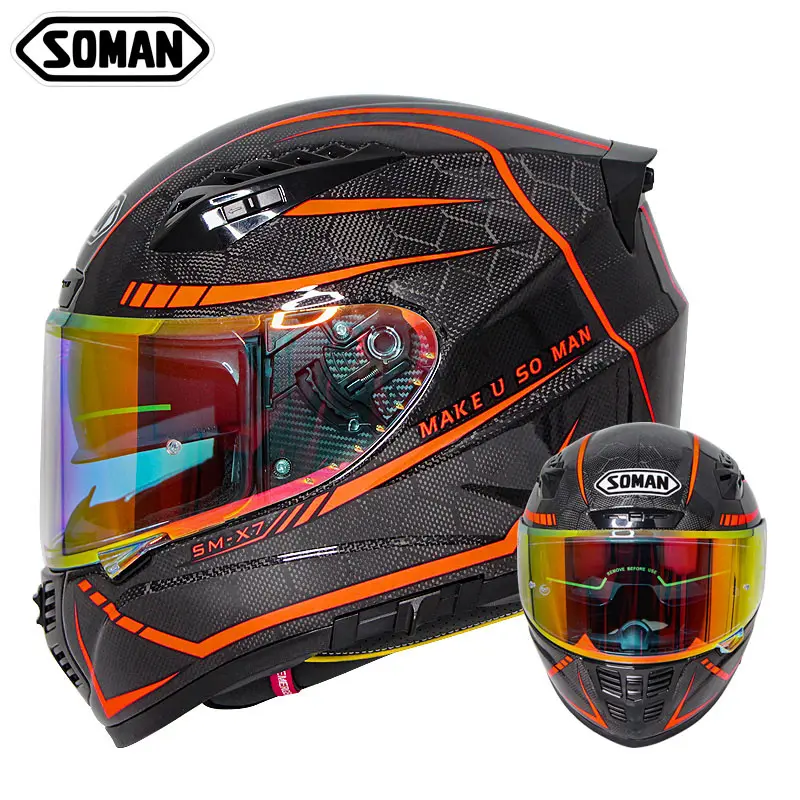 クロームダブルレンズCapacetes Casco SOMANX7工場を直接備えたカーボンファイバーオートバイヘルメット