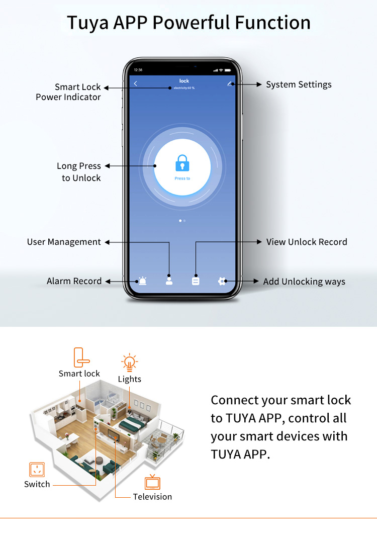 Tediton Safety Fingerprint Digital Deadbolt with Tuya App Keypad Home Fingerprint Smart Door Lock
