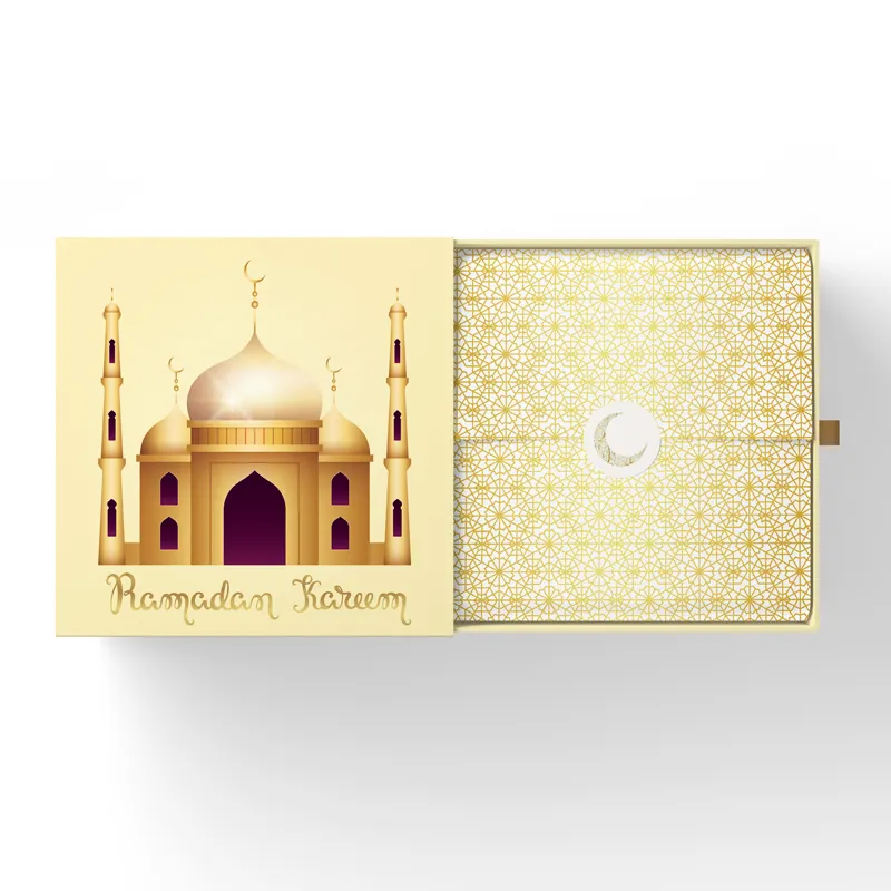 사용자 정의 로고 고급 초콜릿 서랍 상자 빈 이슬람 이드 무바라크 라마단 날짜 식용 초콜릿 포장 선물 상자