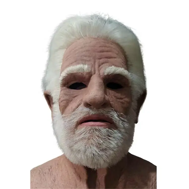 Cosplay parti sahne karakter kostüm maske beyaz sakal yaşlı adam lateks maske