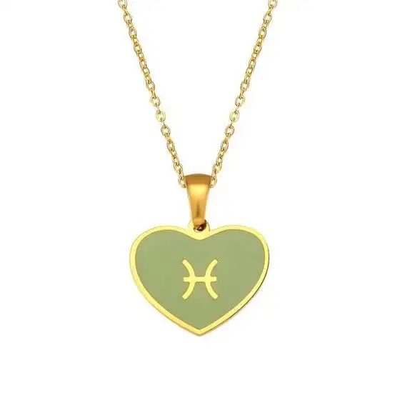 Collana con targa con personalità dei gioielli in smalto simbolo dodici segni zodiacali pesci Set collane pendenti per regalo di compleanno