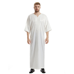 Nuovo arrivo medio oriente uomini musulmani raso manica lunga abito ricamato tinta unita marocchino Daffah Thobe - Product Image 3