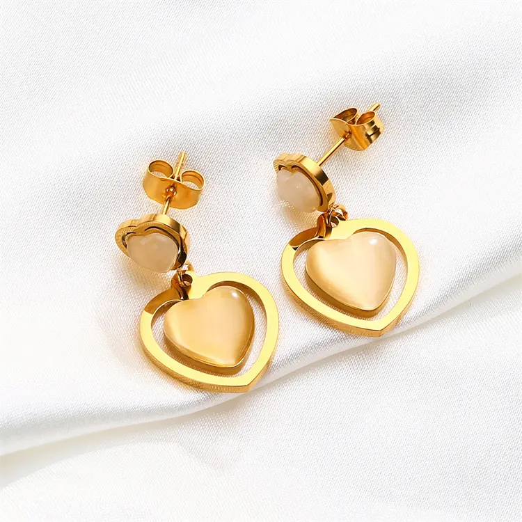 Manufacturer Korean Version Fashion Jewelry Double Peach Heart Earrings Love Mother-of-pearl Earrings for Student Accessories