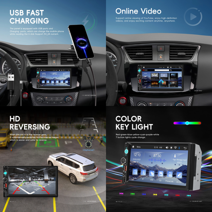 Podofo 2 Din Autoradio Car Radio 7" IPS Screen Car MP5 Player Wireless Carplay & Android Auto BT Type-C USB Support Youtube