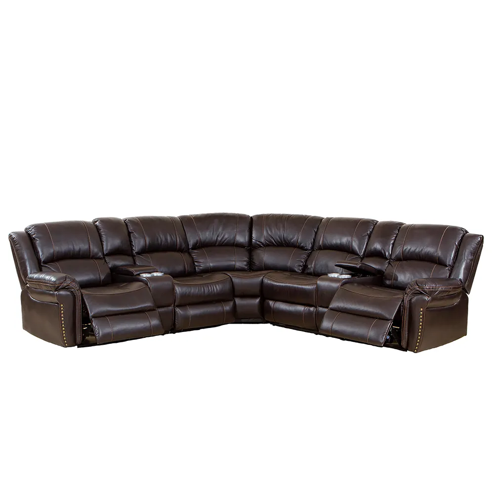 Frank Furniture-sofá seccional circular de cuero, 1/4, con portavasos reclinable led