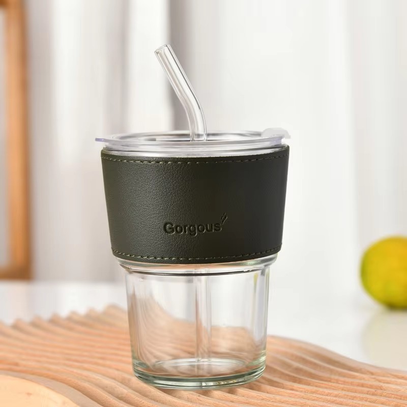 Taza Transparente + Funda Verde Oscuro