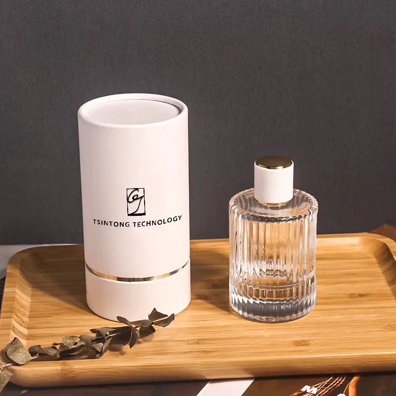 Lujosa botella de perfume de vidrio cilíndrico de alta gama 30ml 50ml 100ml con caja de embalaje