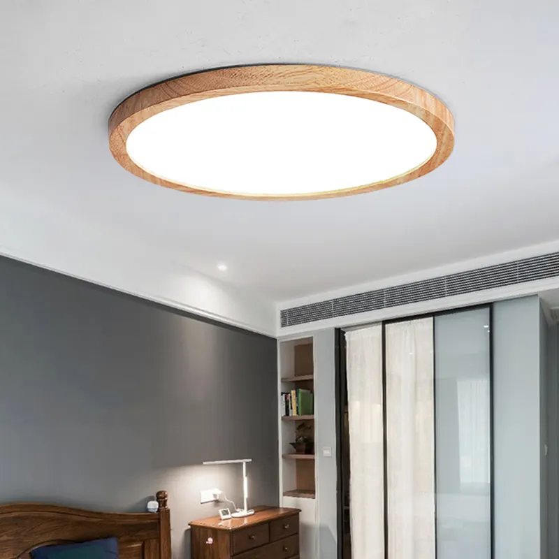 Plafonnier Led en bois Ultra fin de style japonais, design minimaliste et rond, idéal pour un salon, un couloir ou une chambre à coucher