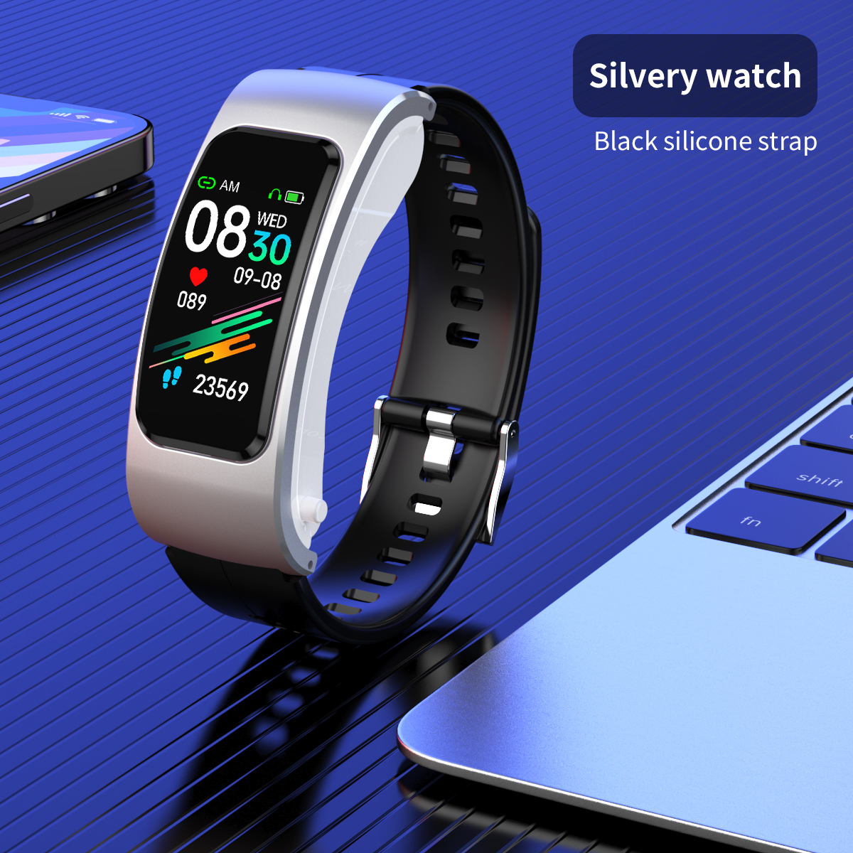 Argent-Bracelet en silicone noir