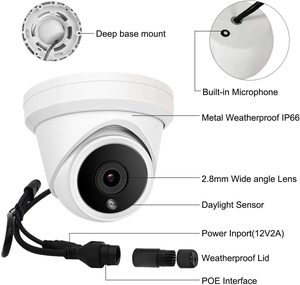 8MP PoE安全炮塔圆顶摄像头系统，8CH 4K POE NVR套件，带8pcs 4K IP POE摄像头 - Product Image 4