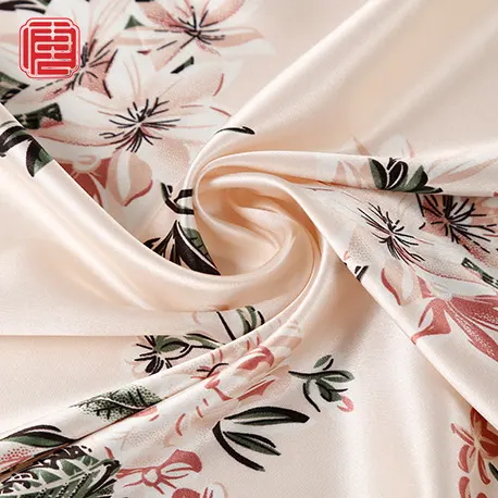 Rollos de tela de satén de seda Armani en inglés con estampado Digital floral Rosa personalizado de lujo para tela