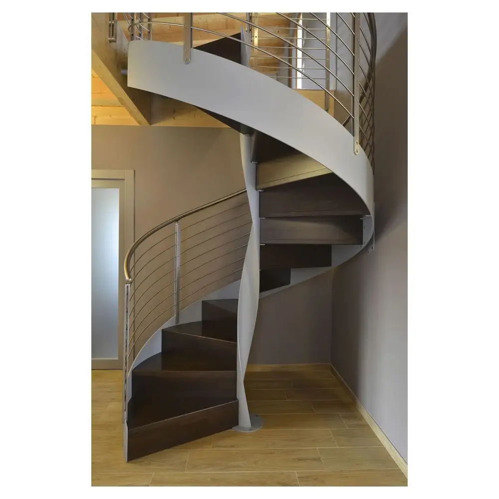 Escalera de Caracol curvada Prima Interior Lujo Decoración moderna para el hogar Escaleras de vidrio Escaleras de madera