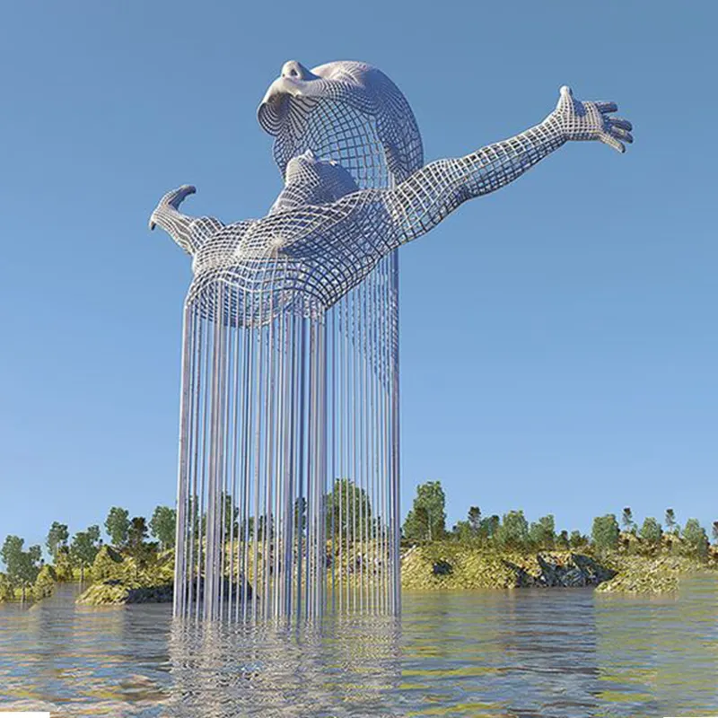 تخصيص حجم كبير مجردة مضفر أسلاك الفولاذ امرأة المقاوم للصدأ تمثال من الفولاذ لحديقة الديكور