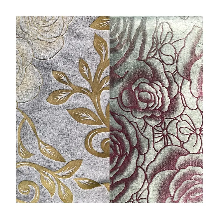 DTY/FDY-tela con estampado de flores en relieve, tela textil de terciopelo para tela de cortina tapizada